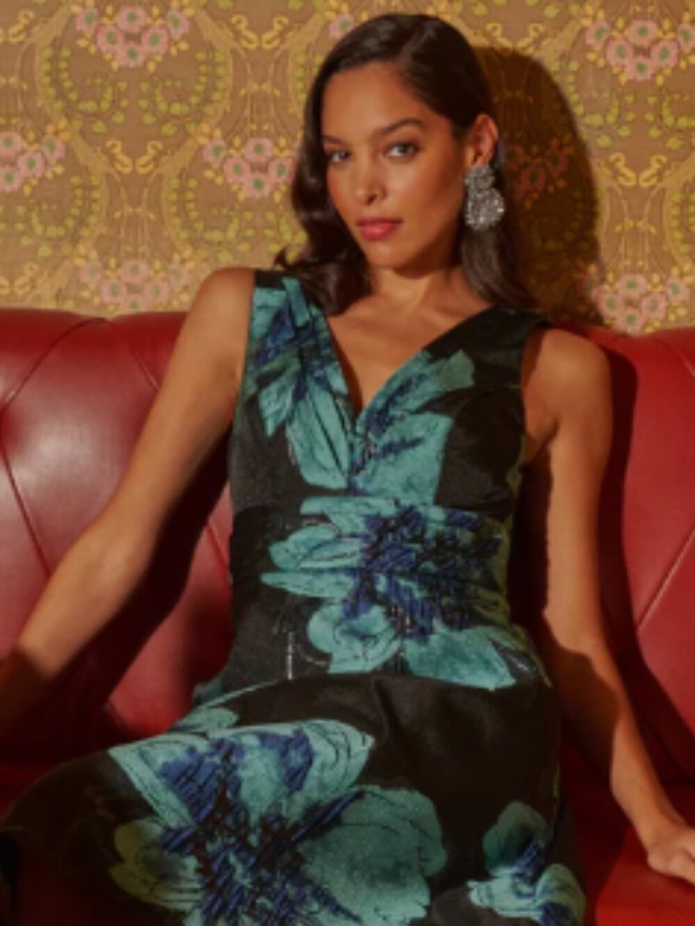 New! Adrianna Papell Black Multi Metallic Floral Fit & Flare Dress 2 NWT